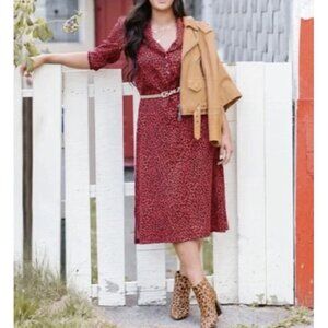 Smash + Tess Sz XS Dani dress midi in Roaring Red black Leopard shirt dress New